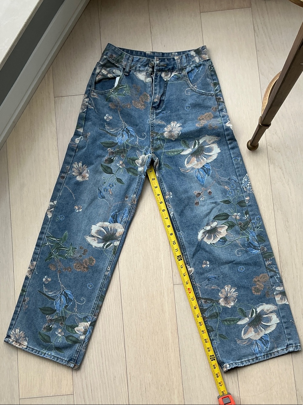 Blue Floral Wide-Leg Women’s Jeans